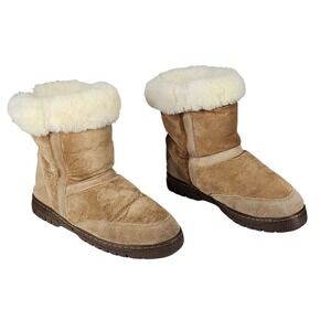 Cloud Nine Sheepskin Boot Women L9 M7 Tan Suede Leather Shearling Winter Snow 8"
